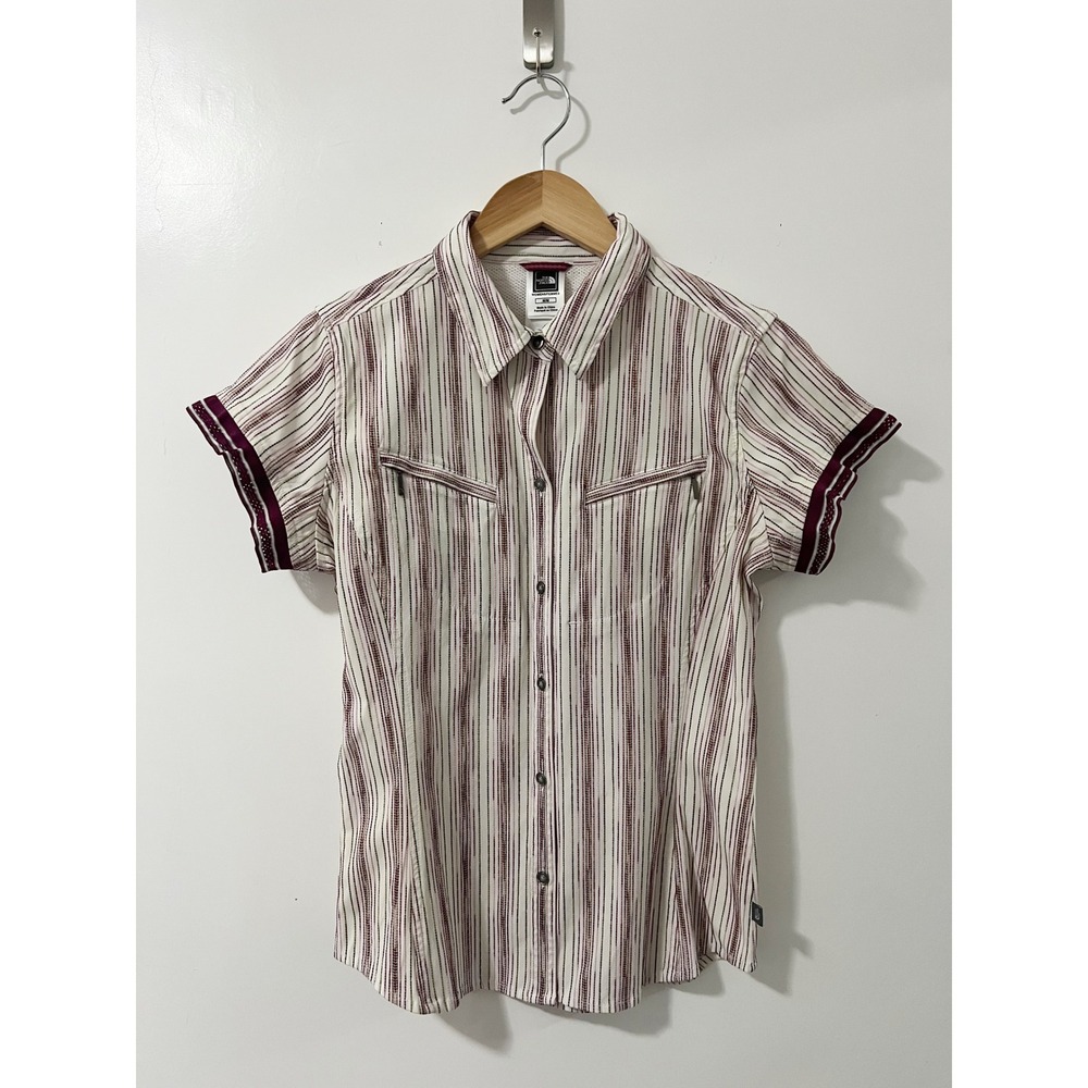 The North Face Womens Striped Short Sleeve Button Down Top Shirt Medium